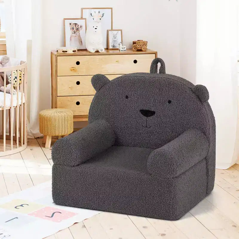 Costway Canapé Enfant Ours en Mousse pour Tout-Petits avec Housse en Tissu Polaire Doux Marron/Gris/Bleu Marine/Rose