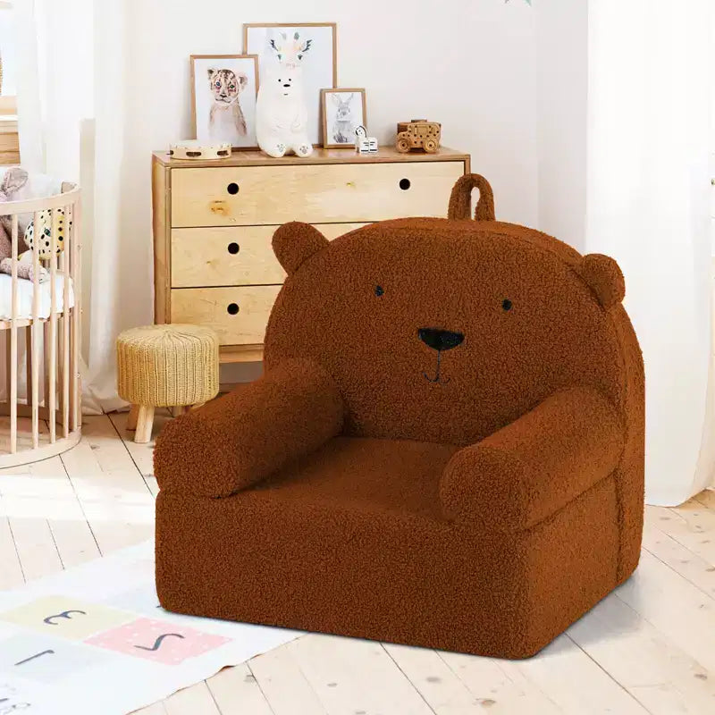 Costway Canapé Enfant Ours en Mousse pour Tout-Petits avec Housse en Tissu Polaire Doux Marron/Gris/Bleu Marine/Rose