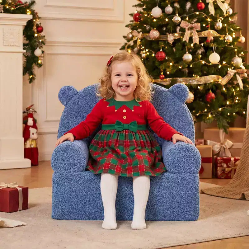 Costway Canapé Enfant Ours en Mousse pour Tout-Petits avec Housse en Tissu Polaire Doux Marron/Gris/Bleu Marine/Rose