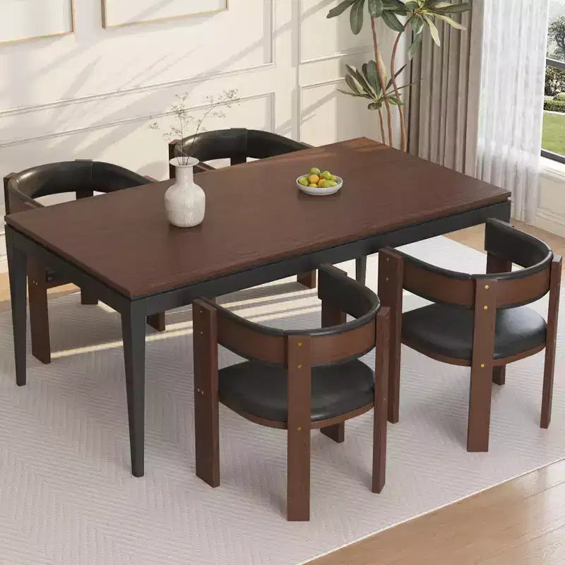 Chaises de salle à manger modernes du milieu du siècle, lot de 4 chaises de cuisine rembourrées en cuir PU avec dossier incurvé accentué et cadre en bois de caoutchouc, marron + noir