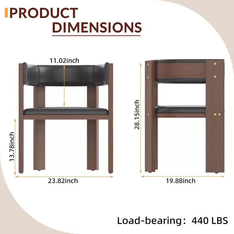 Chaises de salle à manger modernes du milieu du siècle, lot de 4 chaises de cuisine rembourrées en cuir PU avec dossier incurvé accentué et cadre en bois de caoutchouc, marron + noir