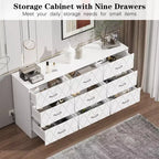 Commode à 9 tiroirs, longue commode de chambre à coucher, grand meuble de rangement moderne, organisateur de tiroirs en bois avec poignées métalliques, pour chambre à coucher, salon