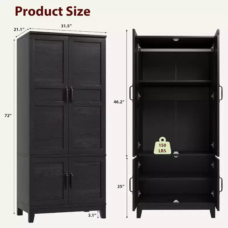 Grande armoire autoportante à 4 portes, étagères réglables, style moderne, meuble de rangement pour chambre à coucher, salon