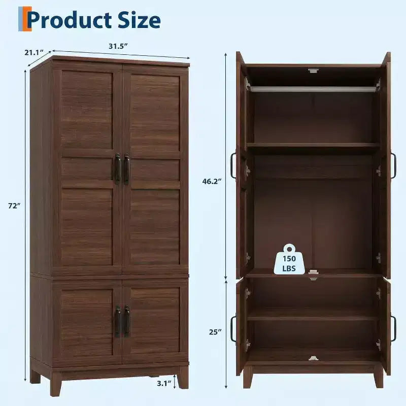 Grande armoire autoportante à 4 portes, étagères réglables, style moderne, meuble de rangement pour chambre à coucher, salon