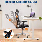 Chaise de bureau ergonomique en maille avec accoudoirs 4D Soutien lombaire dynamique Dossier haut inclinable Assise coulissante Appui-tête Roulettes silencieuses pour bureau à domicile, étude et jeux