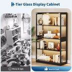 Vitrine en verre à 4 niveaux GustoWave, vitrine noire avec portes en verre, étagère de rangement pour objets de collection, salon
