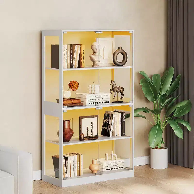 Vitrine en verre à 4 niveaux GustoWave, vitrine noire avec portes en verre, étagère de rangement pour objets de collection, salon