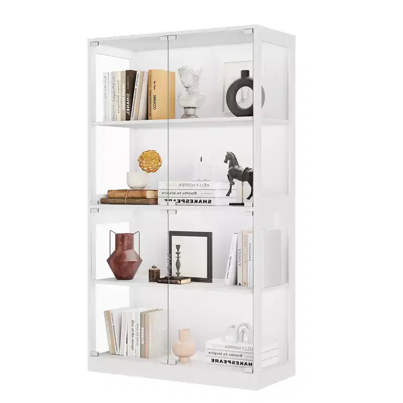 Vitrine en verre à 4 niveaux GustoWave, vitrine noire avec portes en verre, étagère de rangement pour objets de collection, salon