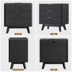 Ensemble de 2 tables de chevet, 61 cm de large avec 3 tiroirs motif vague noire et station de recharge, table de chevet moderne pour chambre/salon
