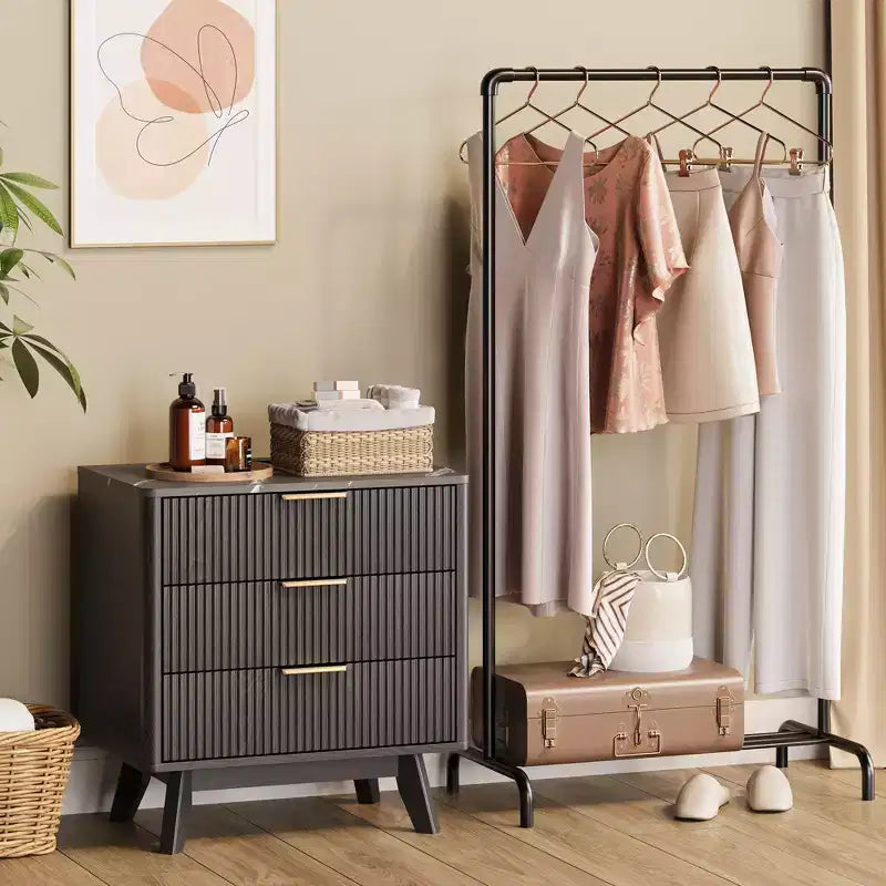 Ensemble de 2 tables de chevet, 61 cm de large avec 3 tiroirs motif vague noire et station de recharge, table de chevet moderne pour chambre/salon