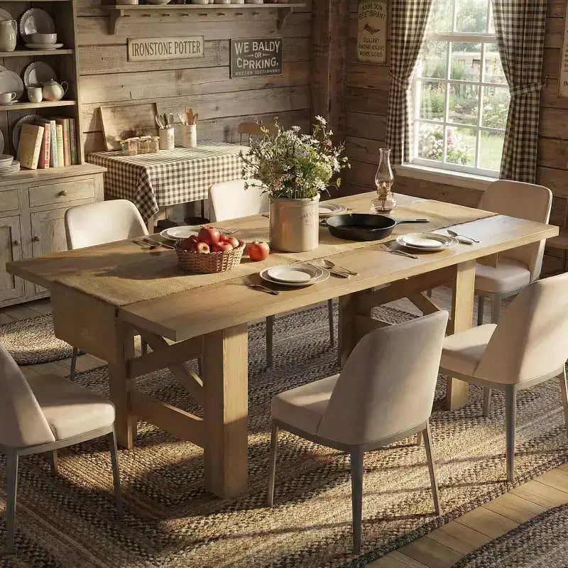 Table à manger de ferme de 180 cm pour 6 à 8 personnes, table de cuisine en bois avec plateau épais et pieds triangulaires, noir rustique pour salle à manger ou bureau