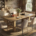 Table à manger de ferme de 180 cm pour 6 à 8 personnes, table de cuisine en bois avec plateau épais et pieds triangulaires, noir rustique pour salle à manger ou bureau