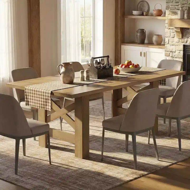 Table à manger de ferme de 180 cm pour 6 à 8 personnes, table de cuisine en bois avec plateau épais et pieds triangulaires, noir rustique pour salle à manger ou bureau