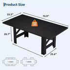 Table à manger de ferme de 180 cm pour 6 à 8 personnes, table de cuisine en bois avec plateau épais et pieds triangulaires, noir rustique pour salle à manger ou bureau