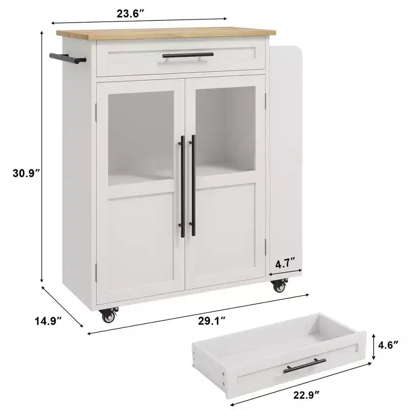 Îlot de cuisine avec rangement, îlot de rangement de cuisine avec porte-épices et tiroir, cuisine roulante à 360° sur roues, pour maison, salle à manger