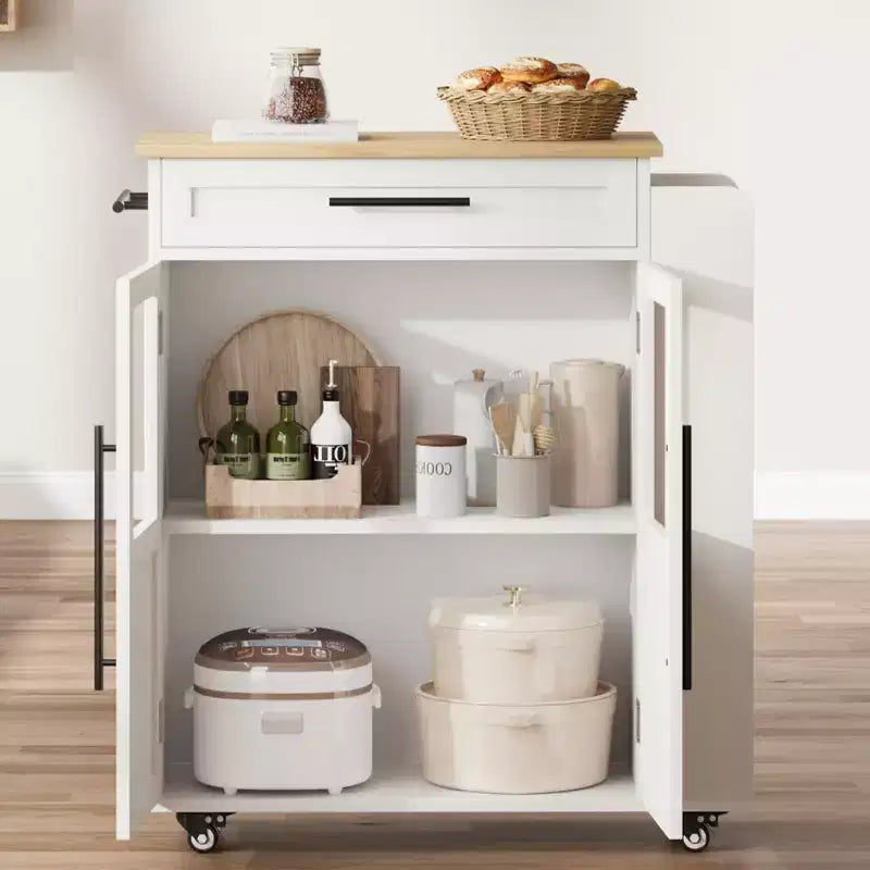Îlot de cuisine avec rangement, îlot de rangement de cuisine avec porte-épices et tiroir, cuisine roulante à 360° sur roues, pour maison, salle à manger