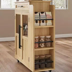 Îlot de cuisine avec rangement, îlot de rangement de cuisine avec porte-épices et tiroir, cuisine roulante à 360° sur roues, pour maison, salle à manger