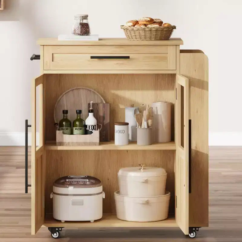 Îlot de cuisine avec rangement, îlot de rangement de cuisine avec porte-épices et tiroir, cuisine roulante à 360° sur roues, pour maison, salle à manger