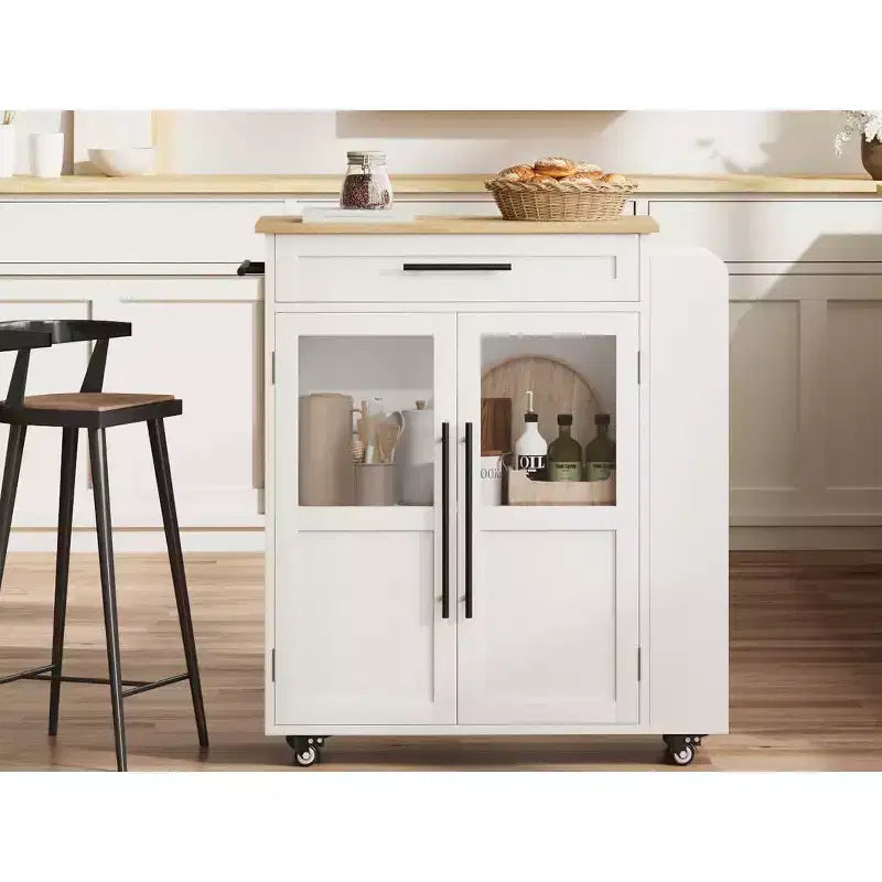 Îlot de cuisine avec rangement, îlot de rangement de cuisine avec porte-épices et tiroir, cuisine roulante à 360° sur roues, pour maison, salle à manger