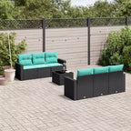 vidaXL Salon de jardin 7 pcs avec coussins résine tressée noir