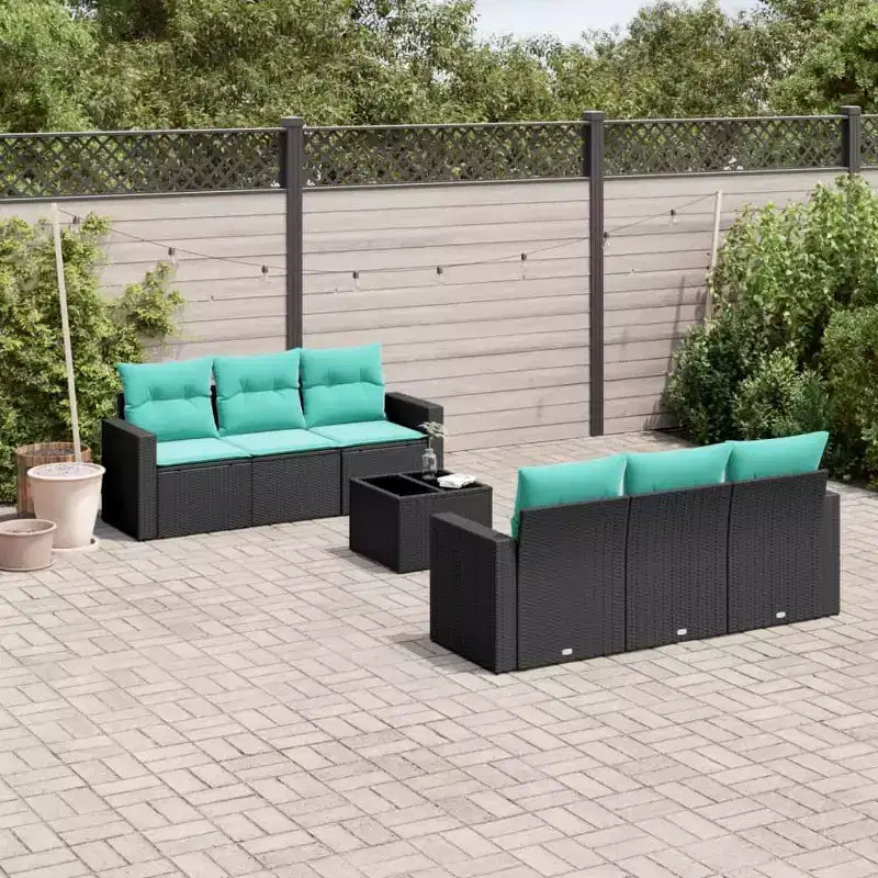 vidaXL Salon de jardin 7 pcs avec coussins résine tressée noir