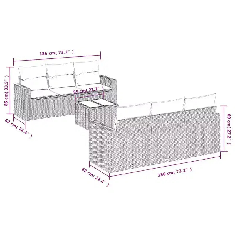 vidaXL Salon de jardin 7 pcs avec coussins résine tressée noir