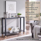 GDFStudio Nerita : Console moderne en verre à 2 plateaux avec structure métallique