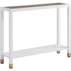 GDFStudio Nerita : Console moderne en verre à 2 plateaux avec structure métallique