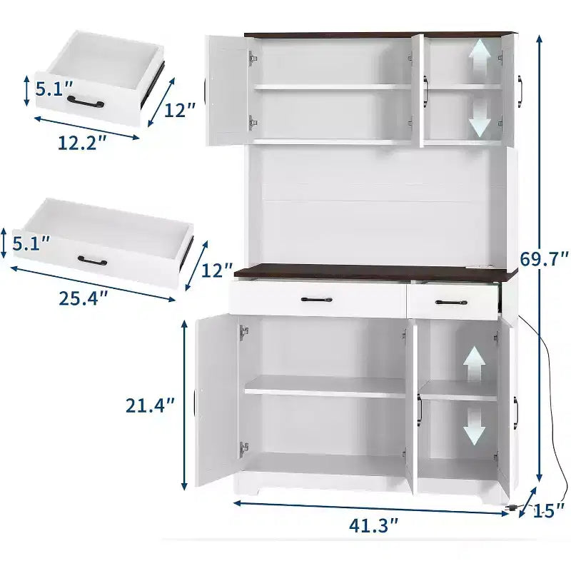 71 Armoire de cuisine style ferme, Meuble de rangement autoportant haut, pour salle à manger, salon