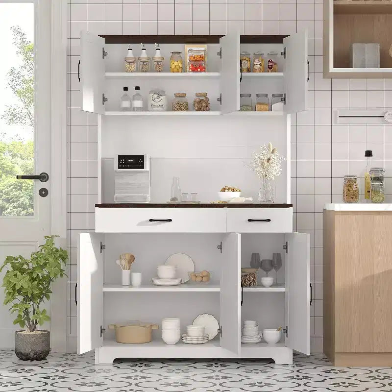 71 Armoire de cuisine style ferme, Meuble de rangement autoportant haut, pour salle à manger, salon