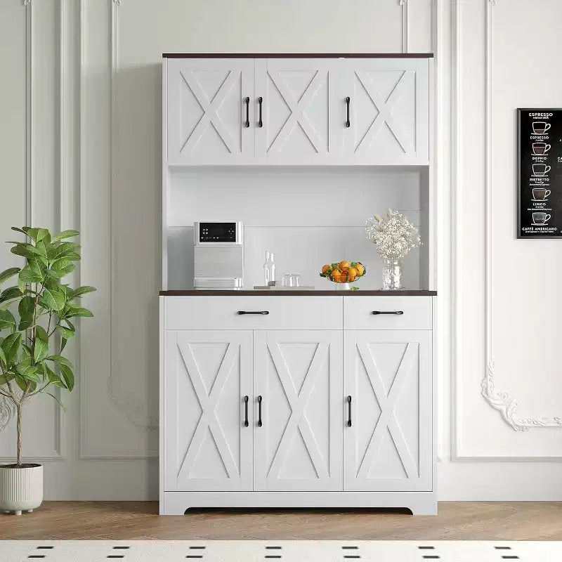 71 Armoire de cuisine style ferme, Meuble de rangement autoportant haut, pour salle à manger, salon