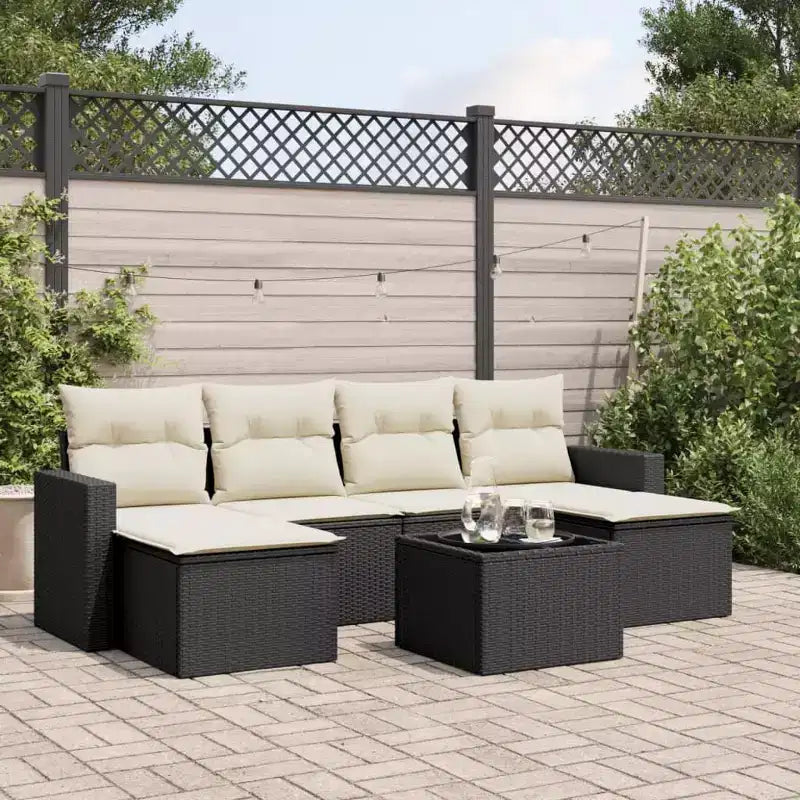 vidaXL Ensemble de canapés de jardin noir, blanc crème