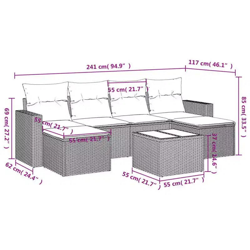 vidaXL Ensemble de canapés de jardin noir, blanc crème