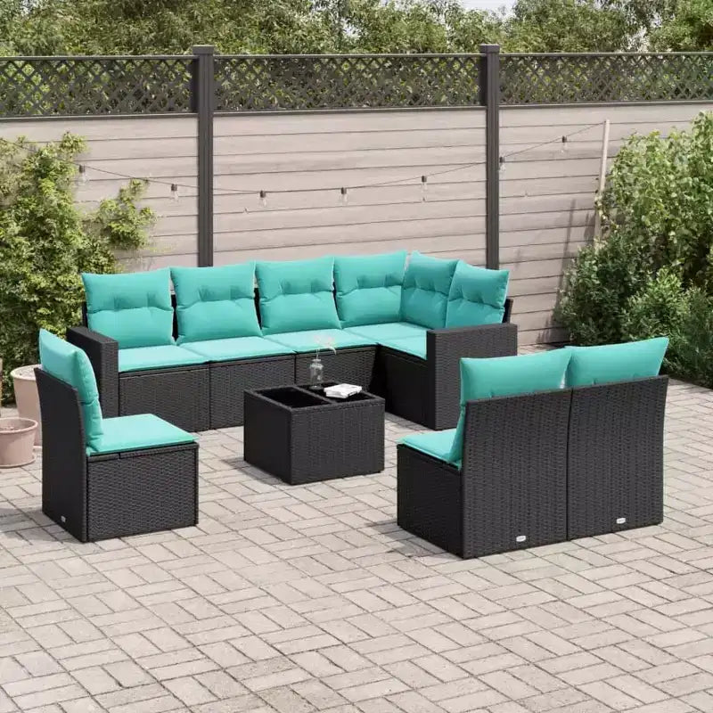 vidaXL Salon de jardin 9 pcs avec coussins résine tressée noir