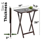 PJ Wood Tables pliantes rectangulaires légères en bois massif pour intérieur, plateau de télévision, lot de 5 avec support de rangement compact, finition expresso