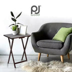 PJ Wood Tables pliantes rectangulaires légères en bois massif pour intérieur, plateau de télévision, lot de 5 avec support de rangement compact, finition expresso