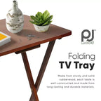 PJ Wood Tables pliantes rectangulaires légères en bois massif pour intérieur, plateau de télévision, lot de 5 avec support de rangement compact, finition expresso