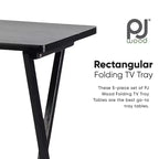 PJ Wood Tables pliantes rectangulaires légères en bois massif pour intérieur, plateau de télévision, lot de 5 avec support de rangement compact, finition expresso