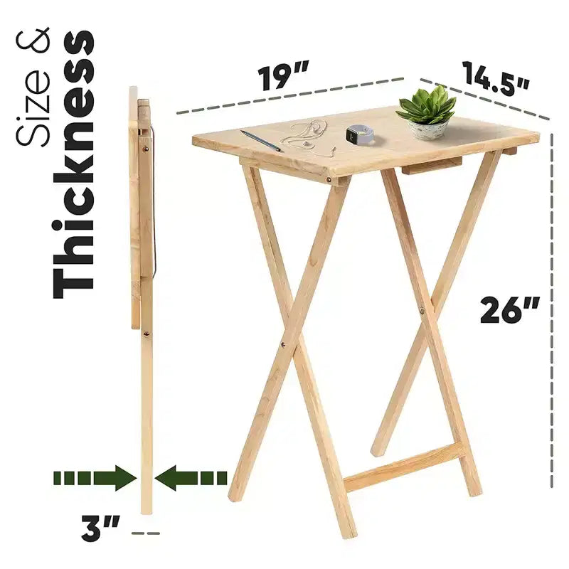 PJ Wood Tables pliantes rectangulaires légères en bois massif pour intérieur, plateau de télévision, lot de 5 avec support de rangement compact, finition expresso
