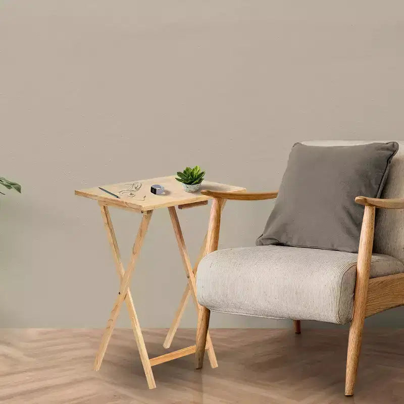 PJ Wood Tables pliantes rectangulaires légères en bois massif pour intérieur, plateau de télévision, lot de 5 avec support de rangement compact, finition expresso