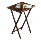 PJ Wood Tables pliantes rectangulaires légères en bois massif pour intérieur, plateau de télévision, lot de 5 avec support de rangement compact, finition expresso