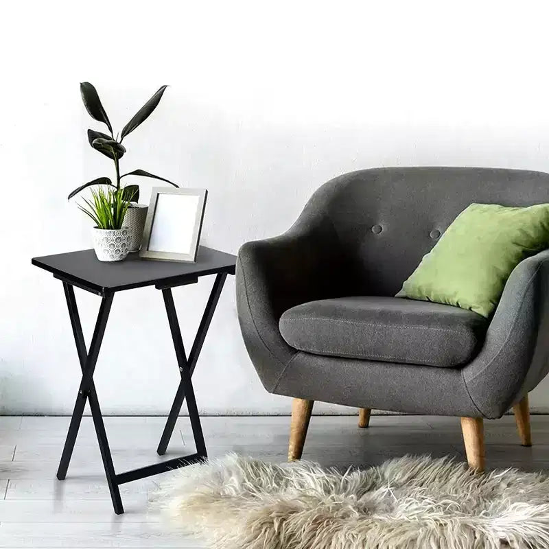 PJ Wood Tables pliantes rectangulaires légères en bois massif pour intérieur, plateau de télévision, lot de 5 avec support de rangement compact, finition expresso