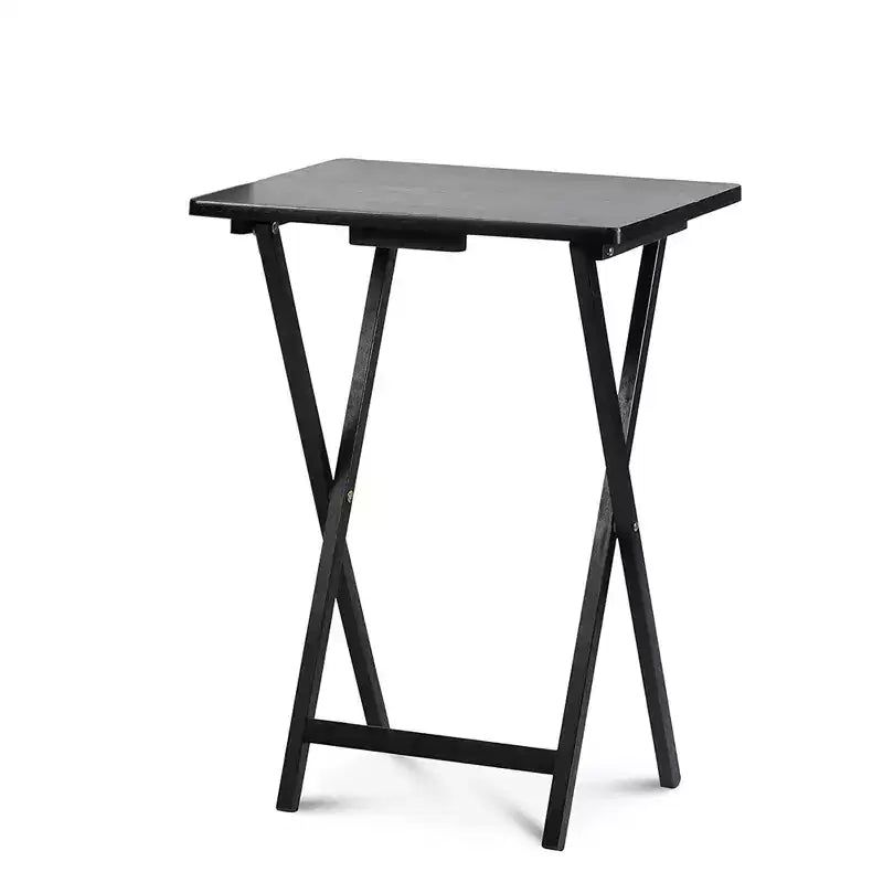 PJ Wood Tables pliantes rectangulaires légères en bois massif pour intérieur, plateau de télévision, lot de 5 avec support de rangement compact, finition expresso