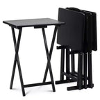 PJ Wood Tables pliantes rectangulaires légères en bois massif pour intérieur, plateau de télévision, lot de 5 avec support de rangement compact, finition expresso