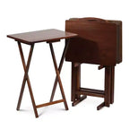 PJ Wood Tables pliantes rectangulaires légères en bois massif pour intérieur, plateau de télévision, lot de 5 avec support de rangement compact, finition expresso