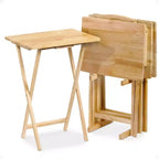 PJ Wood Tables pliantes rectangulaires légères en bois massif pour intérieur, plateau de télévision, lot de 5 avec support de rangement compact, finition expresso
