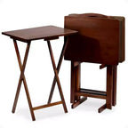 PJ Wood Tables pliantes rectangulaires légères en bois massif pour intérieur, plateau de télévision, lot de 5 avec support de rangement compact, finition expresso