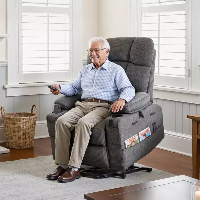 Fauteuil inclinable électrique VEVOR, double moteur, grand fauteuil releveur électrique avec chauffage et massage pour personnes âgées, réglage de position infinie, gris foncé