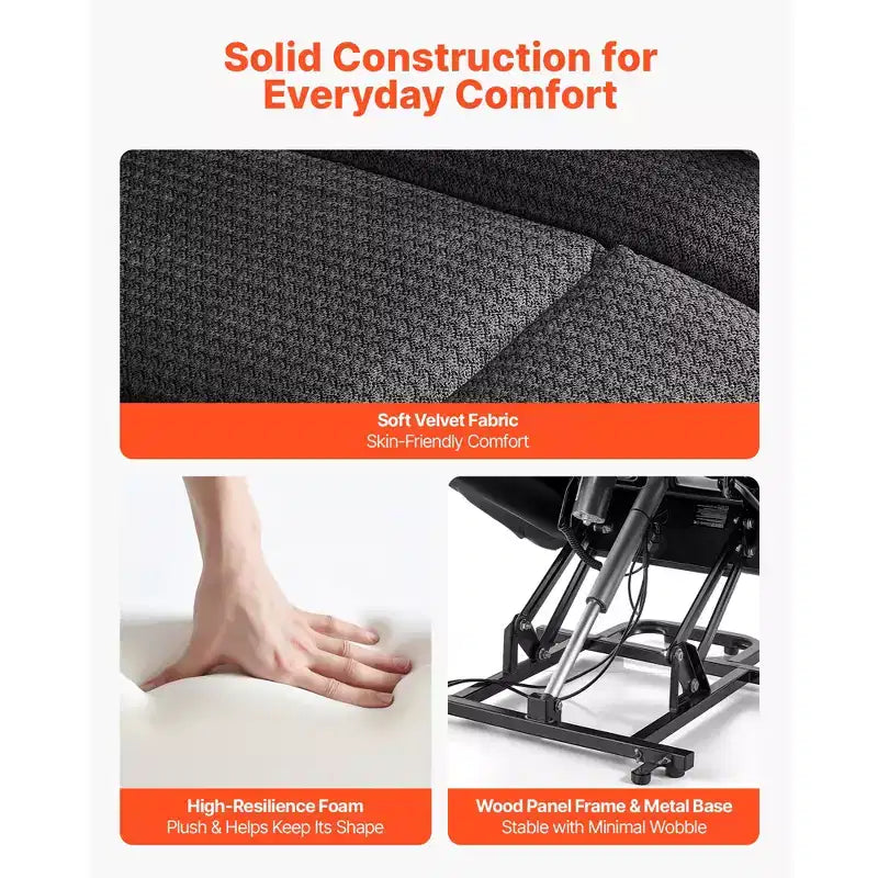 Fauteuil inclinable électrique VEVOR, double moteur, grand fauteuil releveur électrique avec chauffage et massage pour personnes âgées, réglage de position infinie, gris foncé