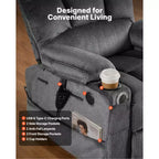 Fauteuil inclinable électrique VEVOR, double moteur, grand fauteuil releveur électrique avec chauffage et massage pour personnes âgées, réglage de position infinie, gris foncé